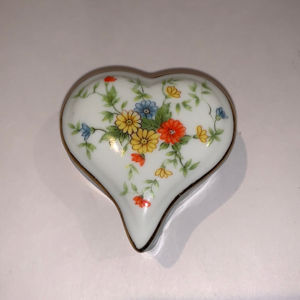 Vintage Lefton Heart Shaped Trinket Box - Handpainted